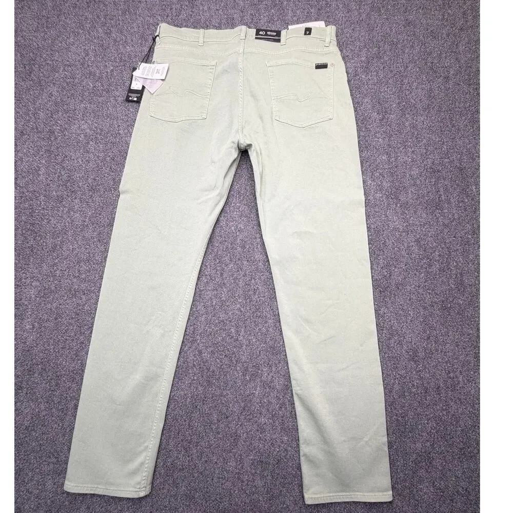7 For All Mankind Slimmy Jeans Mens 40 Green Slim Straight Italian Fabric NEW